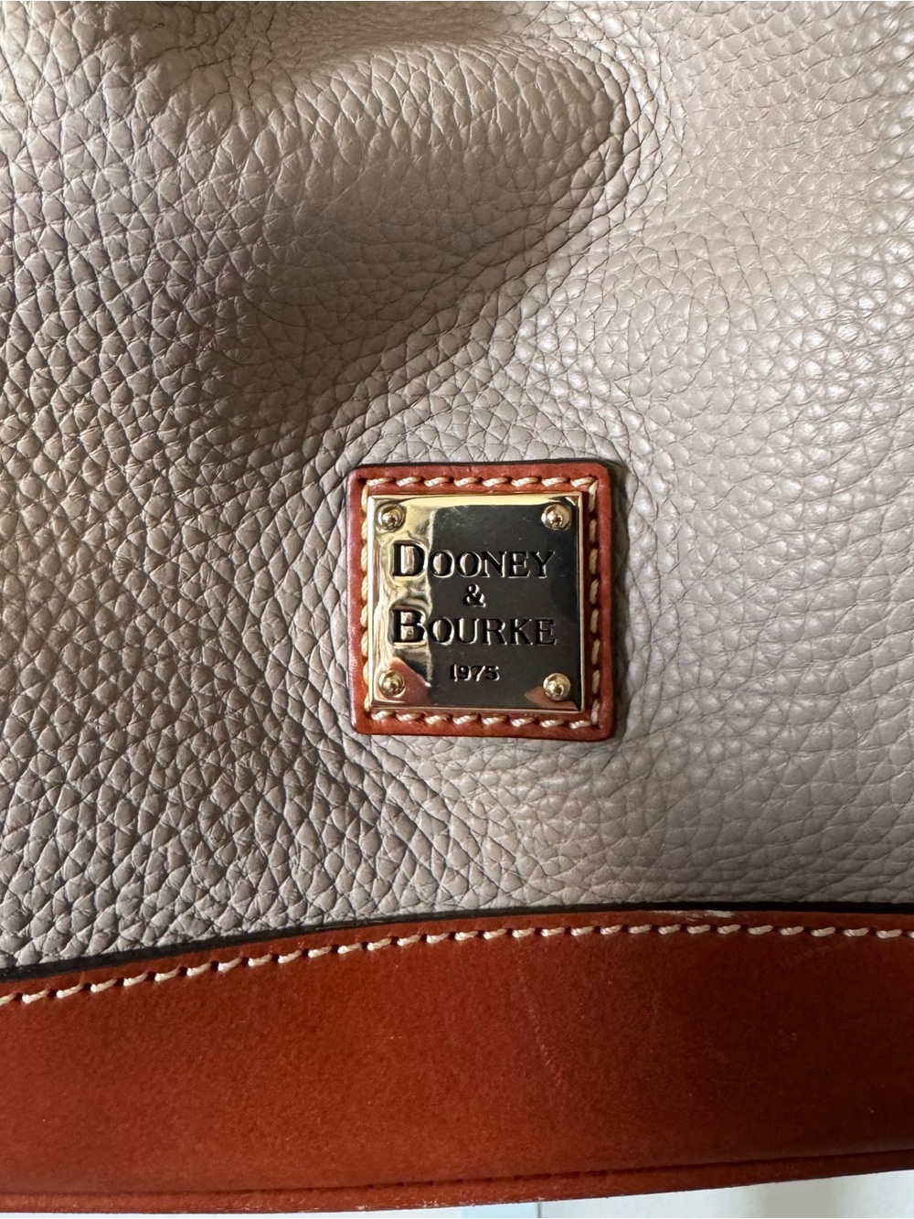 Dooney & Bourke Pebble Leather Drawstring Bucket Bag Taupe Brown - Picture 12 of 17